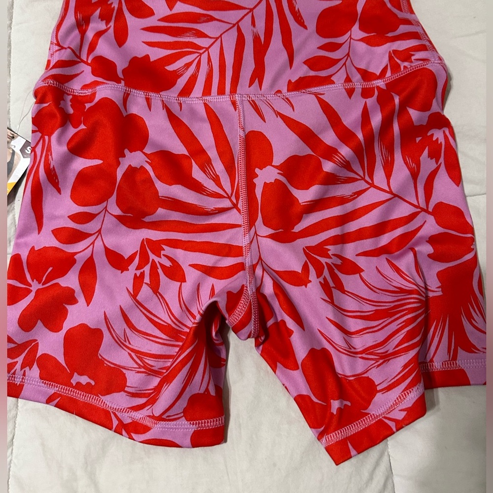 hawaiian print pink light purple 5in biker shorts gym workout small xsmall
